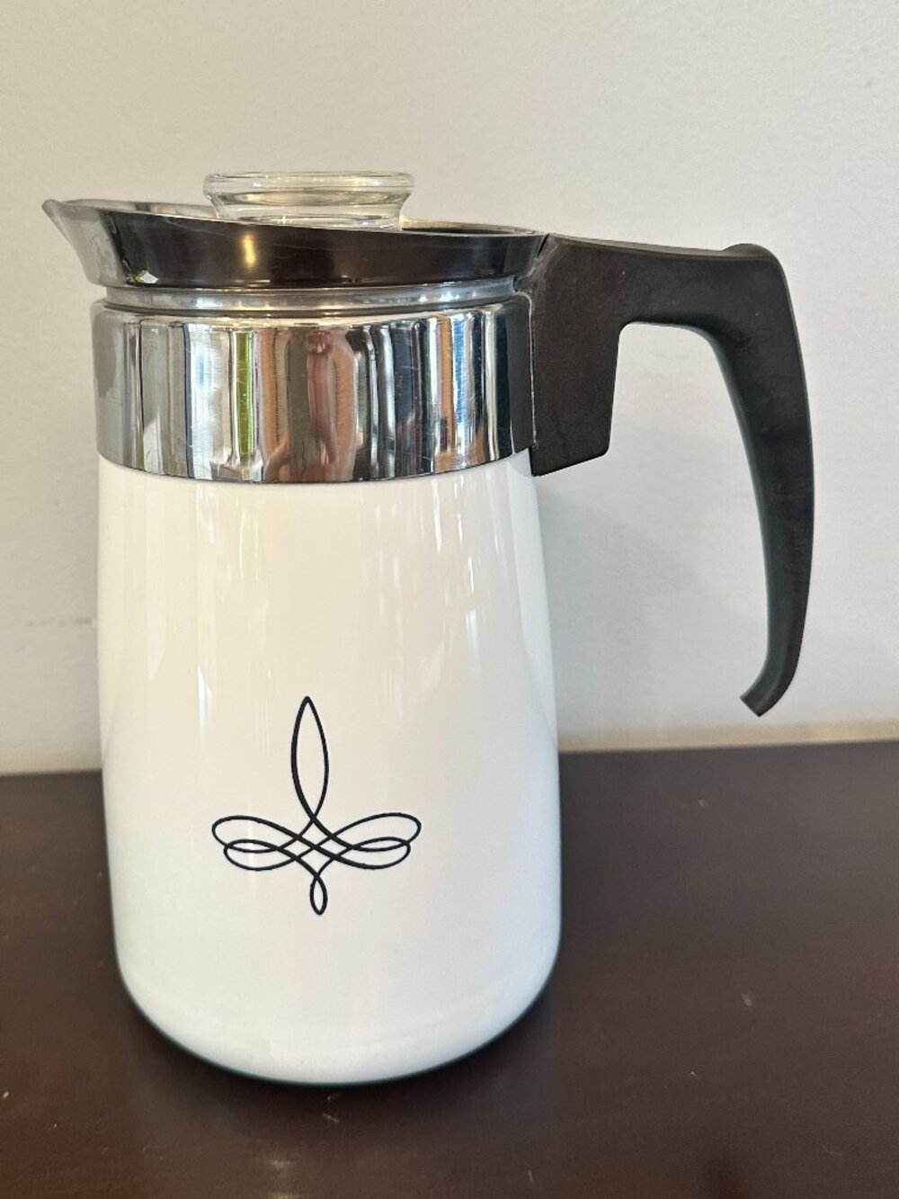 Vintage Corning Ware Black Scroll Top Coffee Percolator 6 Cup Stove top